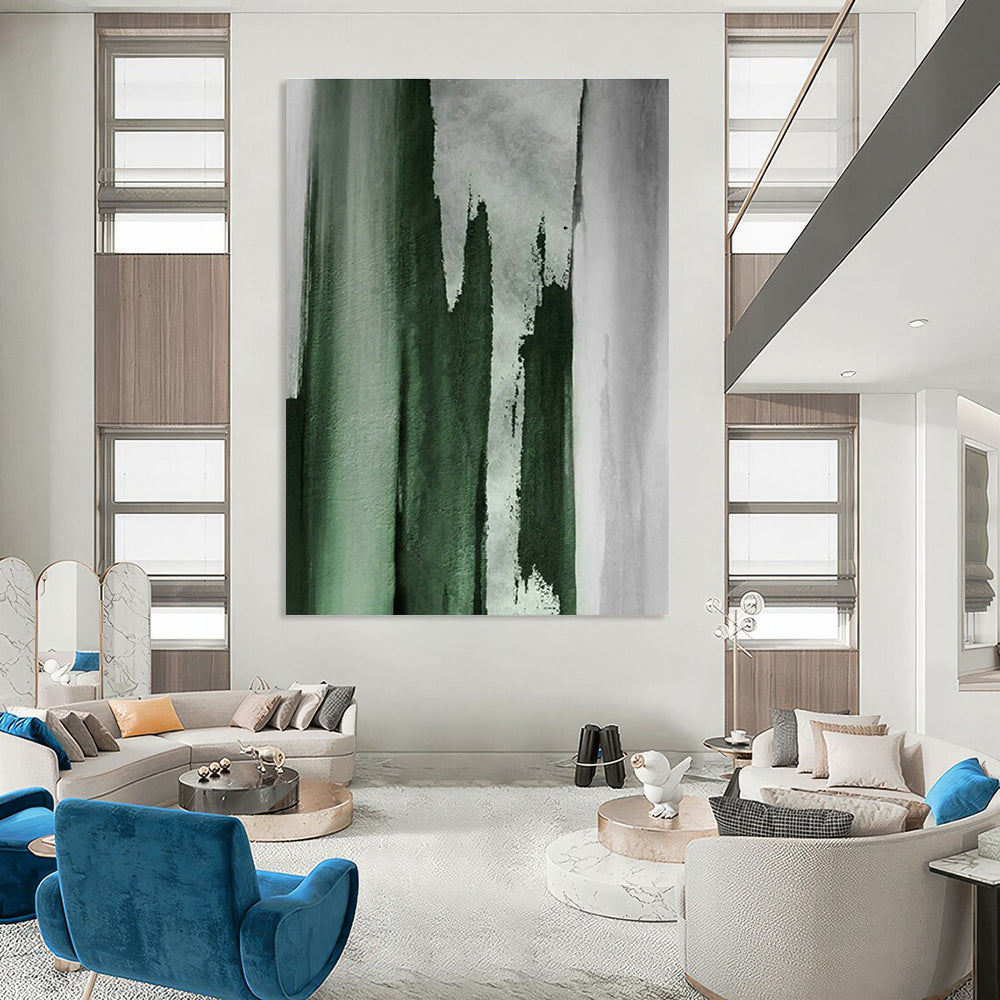 Dark Green Ink - Splatter Abstract Art for Asian - Inspired Restaurant & Zen Study DLZ1223