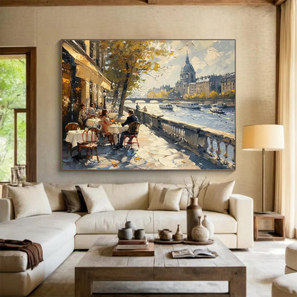 Parisian Riverbank Café Art for Travel - Inspired Restaurant DLZ3050