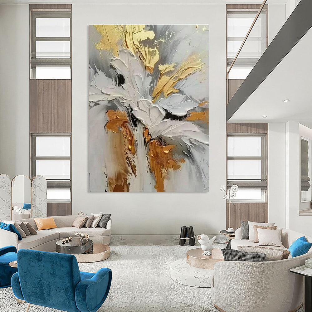 Gold - Accented Flower Art for Luxury Hotel Lobby & Upscale Dining Room DLZ1393