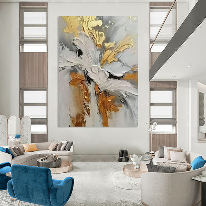 Gold - Accented Flower Art for Luxury Hotel Lobby & Upscale Dining Room DLZ1393
