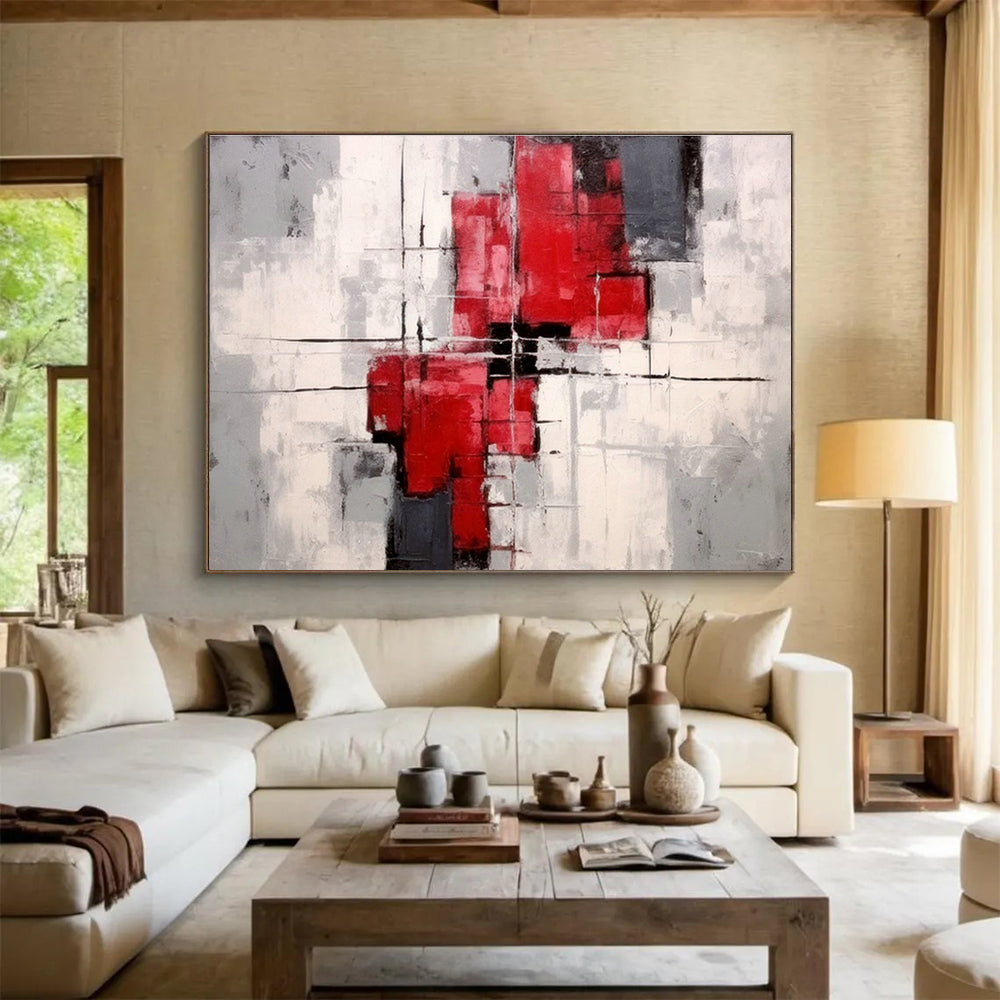 Red - Gray Geometric Abstract Art for Modern Office Reception Areas DLZ2653