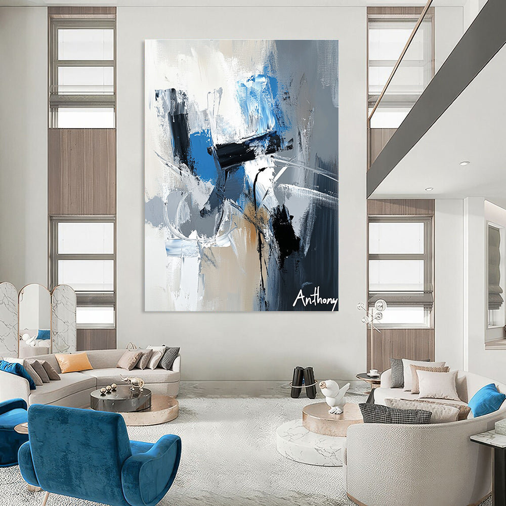 Blue and Gray Abstract Strokes for Modern Office Lobby & Contemporary Living Room STSC450