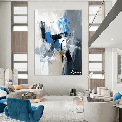 Blue and Gray Abstract Strokes for Modern Office Lobby & Contemporary Living Room STSC450