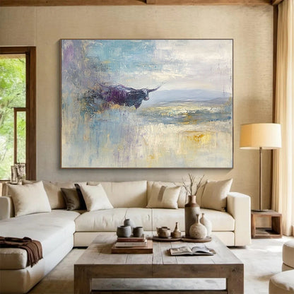 Abstract Longhorn Landscape Art for Western - Themed Ranch & Nature - Inspired Study SC485