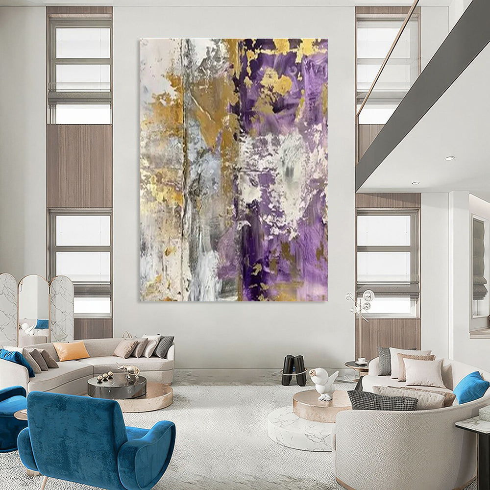 Purple - Gold - Silver Abstract Art for Luxury Hotel Lobby & Upscale Home Living Room DLZ1730