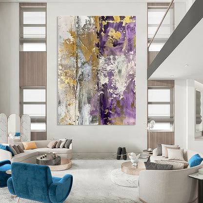 Purple - Gold - Silver Abstract Art for Luxury Hotel Lobby & Upscale Home Living Room DLZ1730