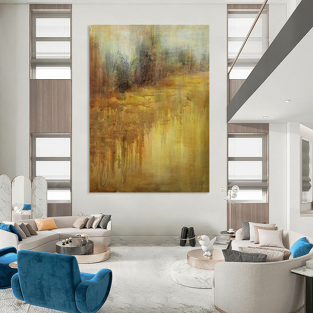 Golden Abstract Landscape Art for Luxury Hotel Lobby & Rustic Country Home DLZ1781