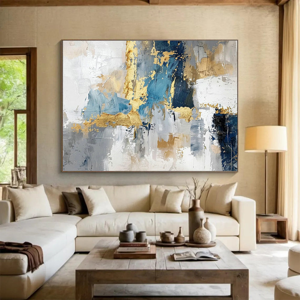 Blue - Gold Geometric Abstract Art for Chic Entryway DLZ2728