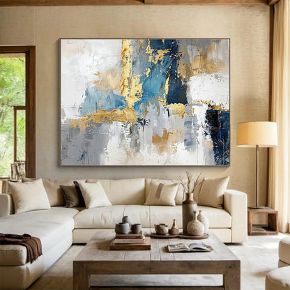 Blue - Gold Geometric Abstract Art for Chic Entryway DLZ2728