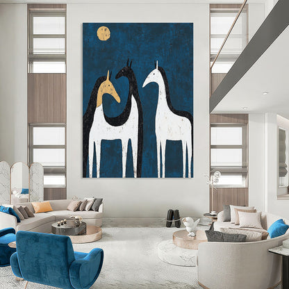 Whimsical Blue Horses Art for Kids' Room & Garden Shed STSC072