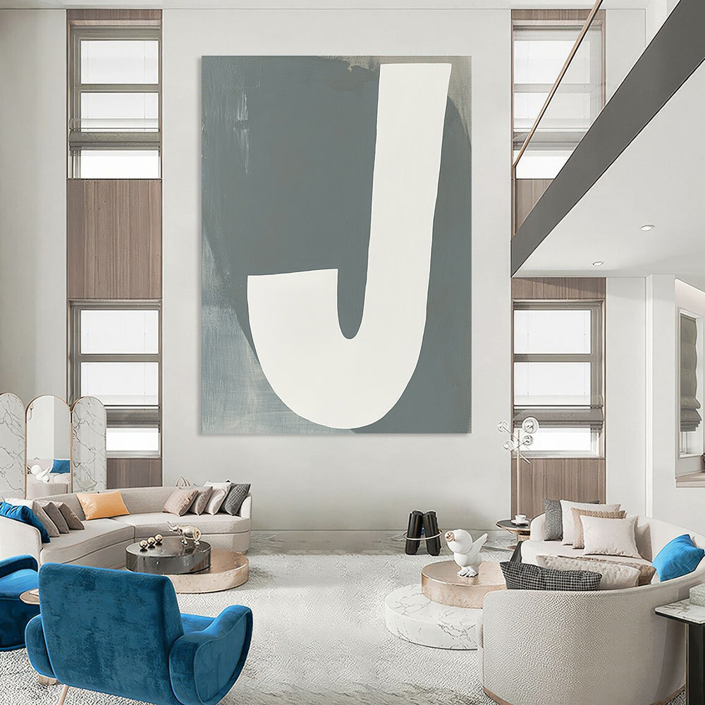 White “J” on Grey Art for Modern Nursery & Typography - Focused Studio STSC1113
