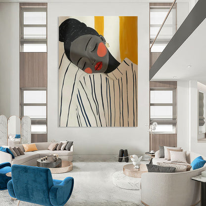 Sleeping Figure in Striped Top Art for Tranquil Bedroom & Wellness Retreat DLZ0704