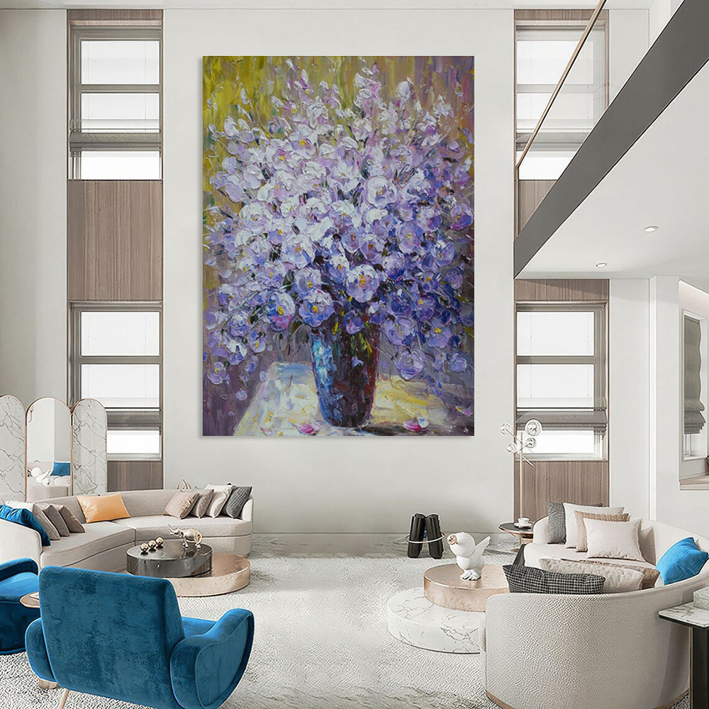 Realistic Purple Flower Oil Painting for Elegant Dining Room & Floral - Themed Spa DLZ1353
