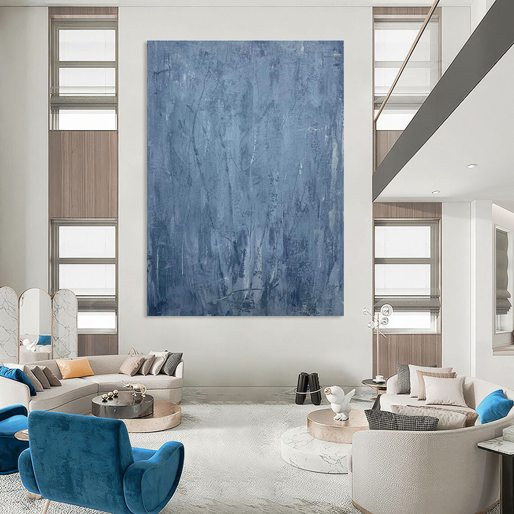Gray - Blue Textured Abstract Art for Minimalist Bedroom & Calm Wellness Studio DLZ0754
