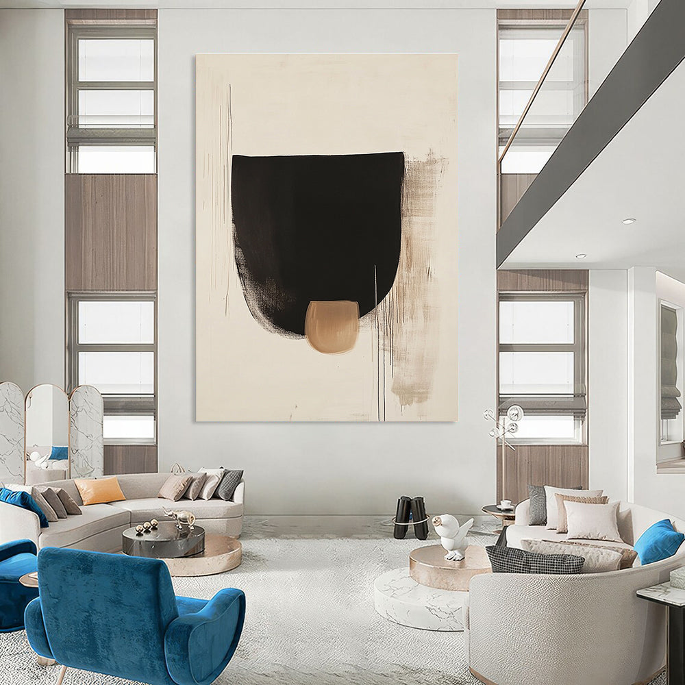 Simple Black and Beige Shapes Art for Minimalist Home Entryway & Abstract Art Exhibition STSC1069