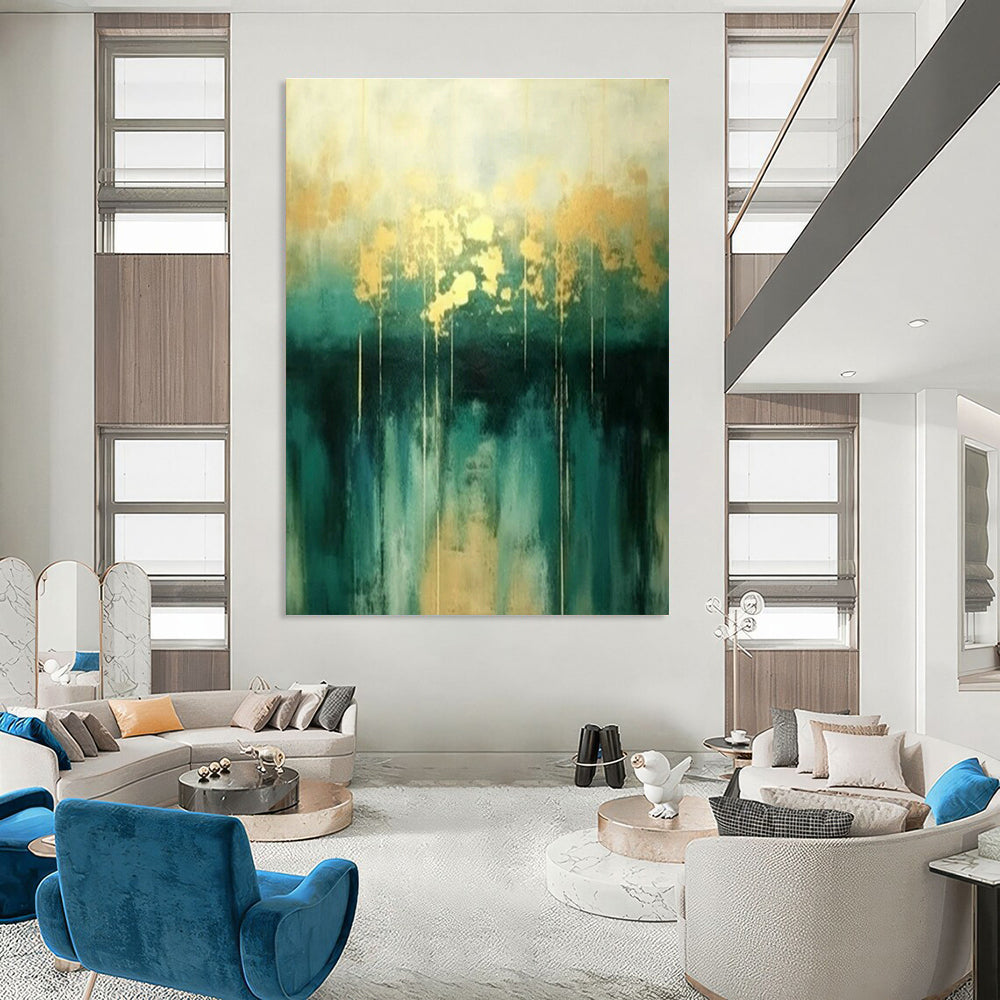 Green - Gold Abstract Art for Tropical Resort & Art - Loving Home DLZ1818