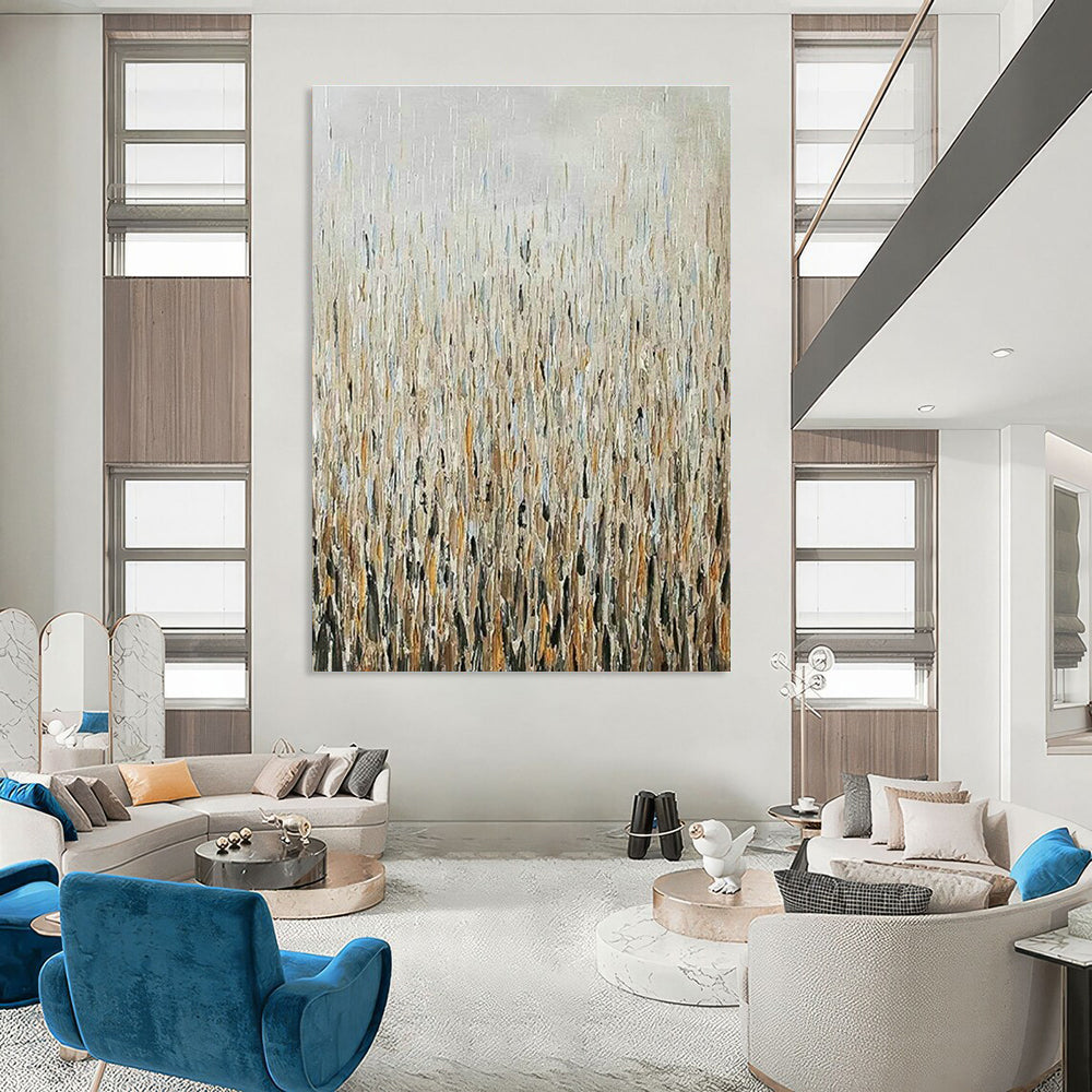 Gold - Blue Rain - like Abstract Art for Living Room & Dining Room DLZ0307