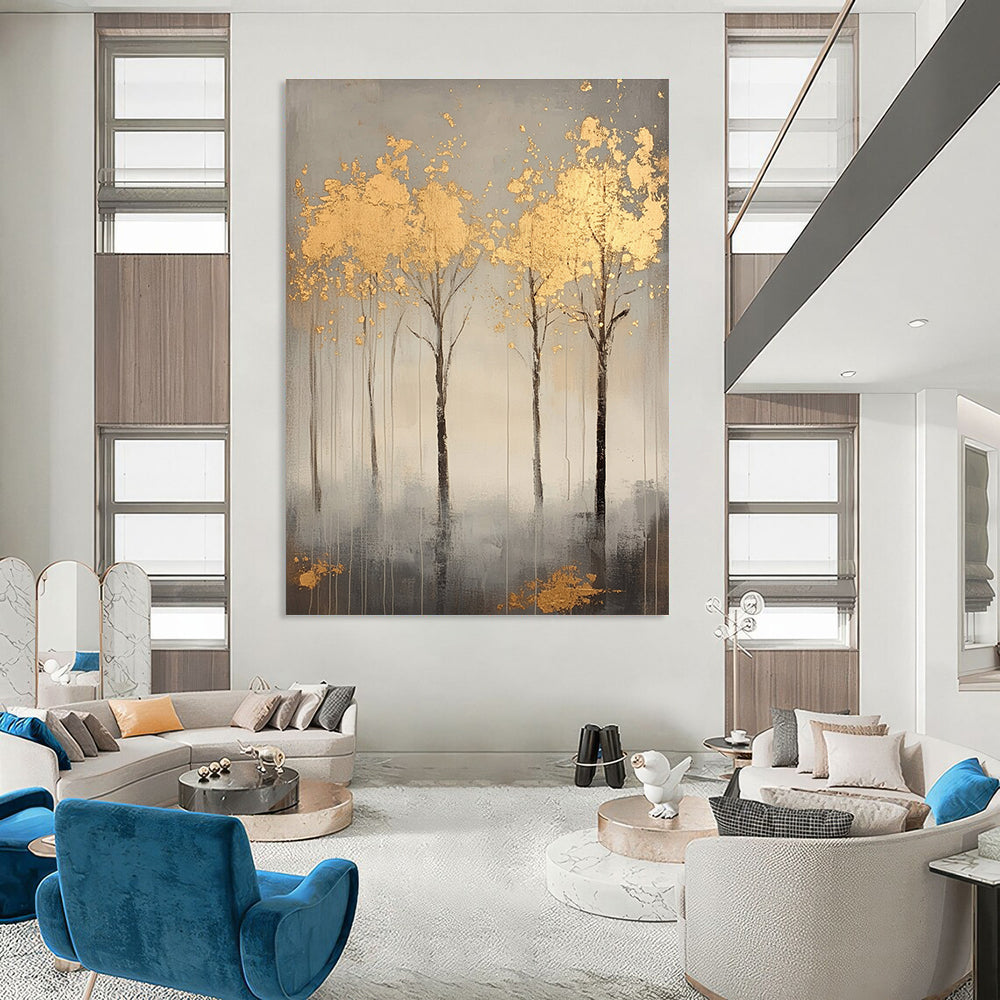 Golden Trees on Grey for Elegant Dining Room & Art - Loving Office STSC1174