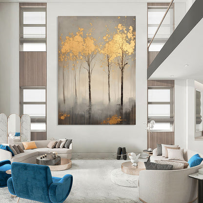 Golden Trees on Grey for Elegant Dining Room & Art - Loving Office STSC1174