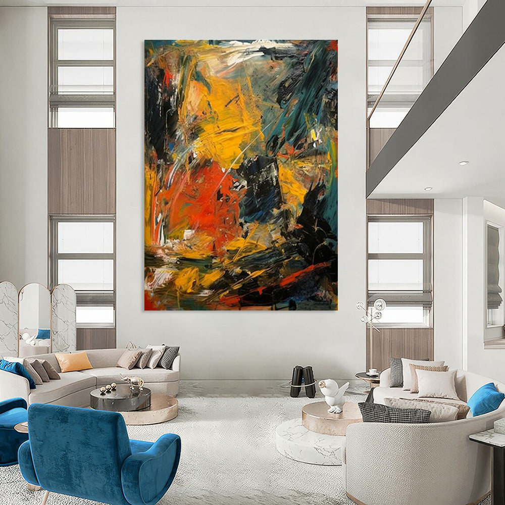 Vivid Yellow - Red Abstract Art for Living Room & Studio DLZ0370