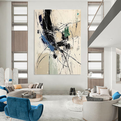 Dynamic Black and White Abstract for Contemporary Art Space & Minimalist Office STSC825