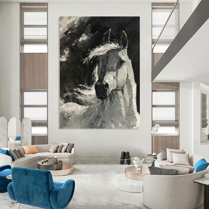 Black - White Horse Art for Equestrian Club & Classic Home Study DLZ2075
