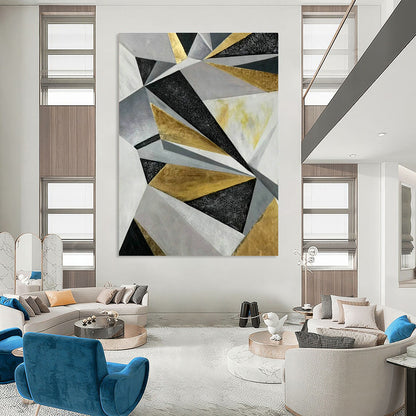 Geometric Gold - Grey Abstract Art for Living Room & Bedroom DLZ0509