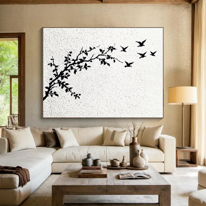Minimalist Bird and Branch Art for Scandinavian - Style Bedroom & Zen Meditation Space SC434