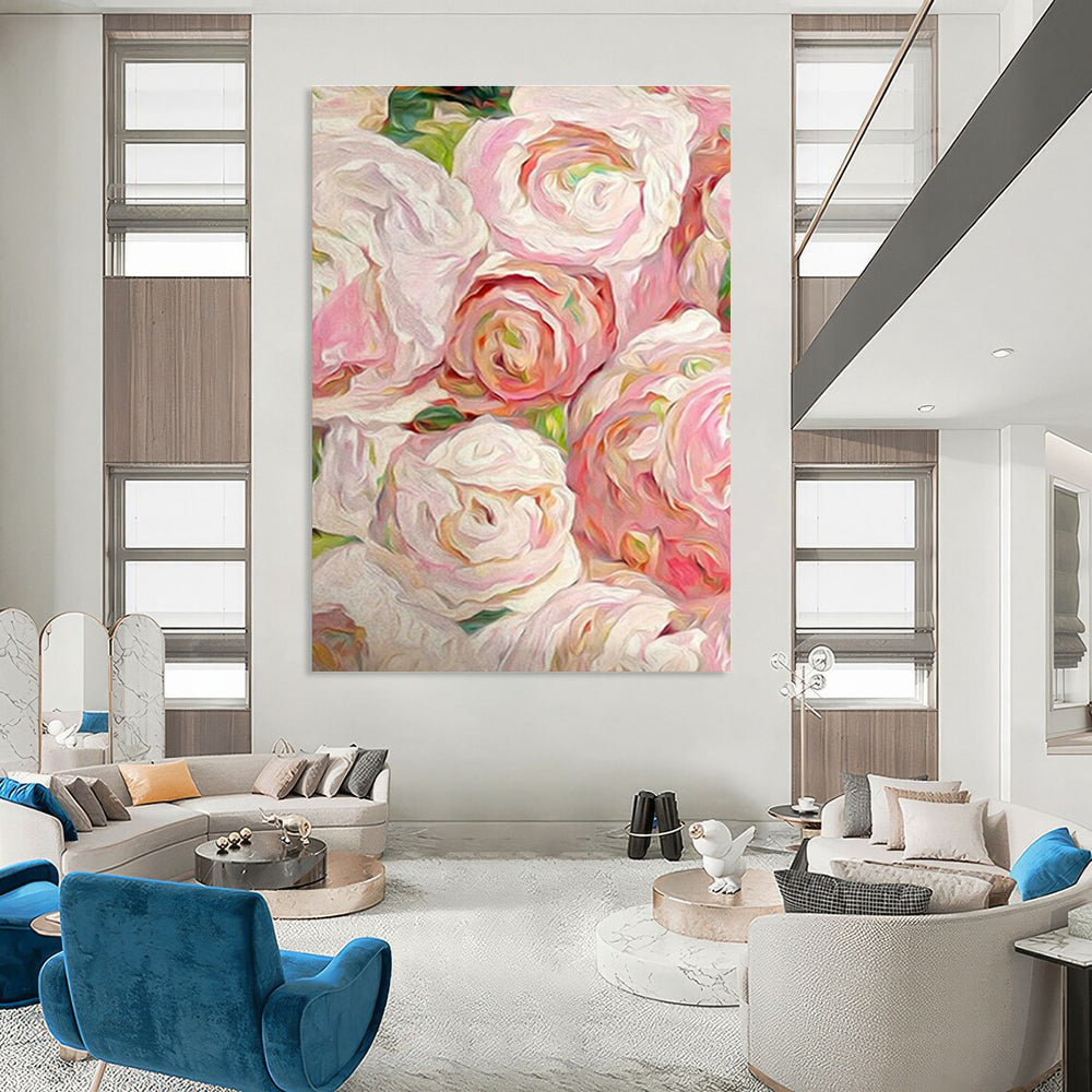 Pink - White Floral Oil Painting for Romantic Bedroom & Wedding Venue Lounge DLZ0990