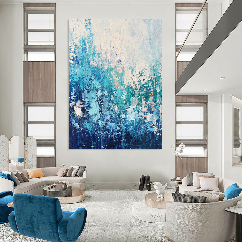 Blue Textured Abstract Landscape for Coastal Home Bedroom & Relaxing Spa Retreat STSC452
