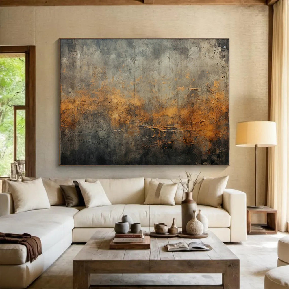 Grey - Orange Industrial Abstract Art for Loft Living Room DLZ2753
