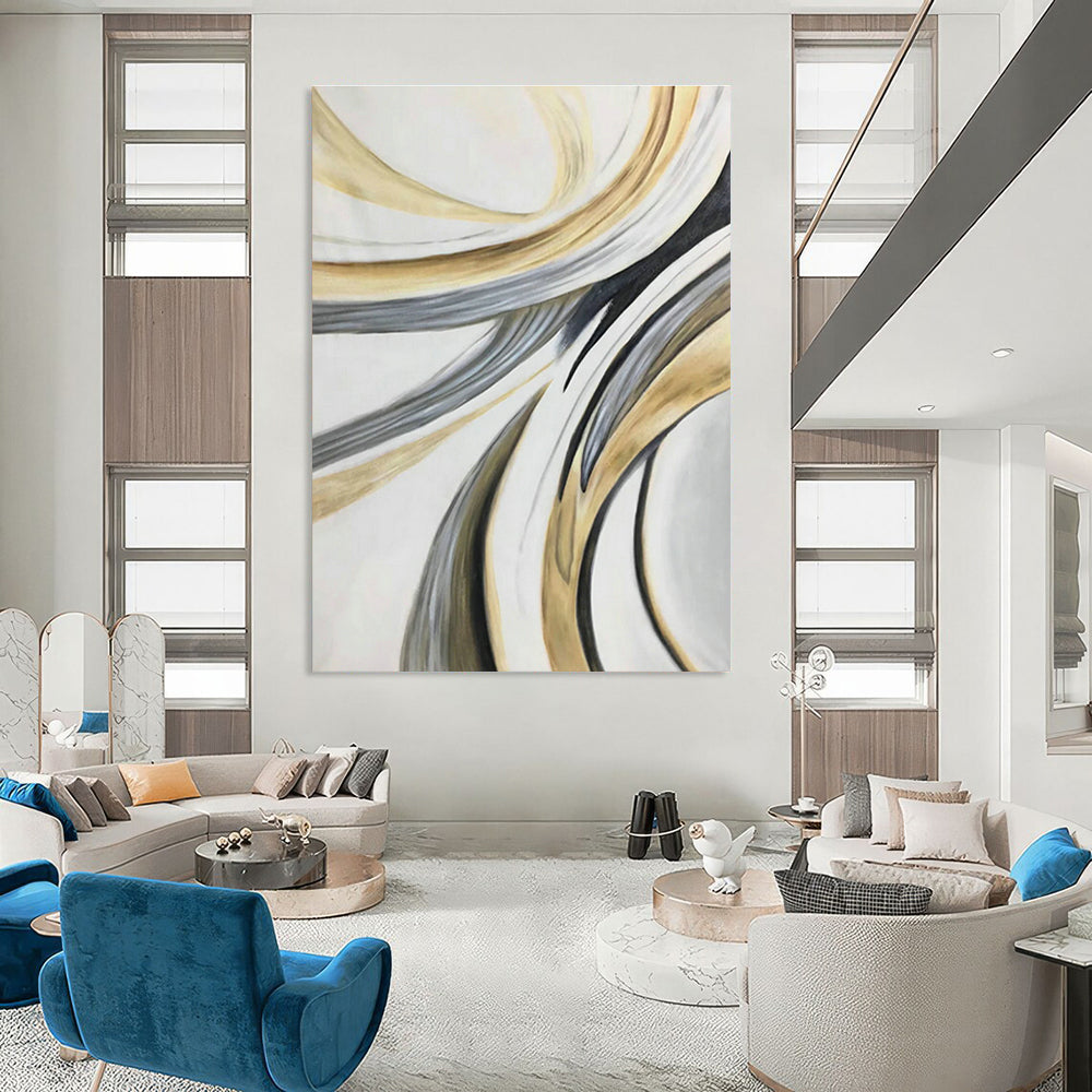 Gold - Grey Line Abstract Art for Living Room & Bedroom DLZ0499
