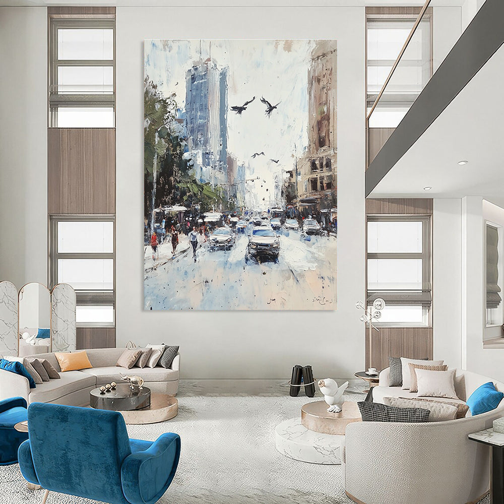 Busy Urban Street Scene for City - Themed Café & Modern Office Break Room STSC1135