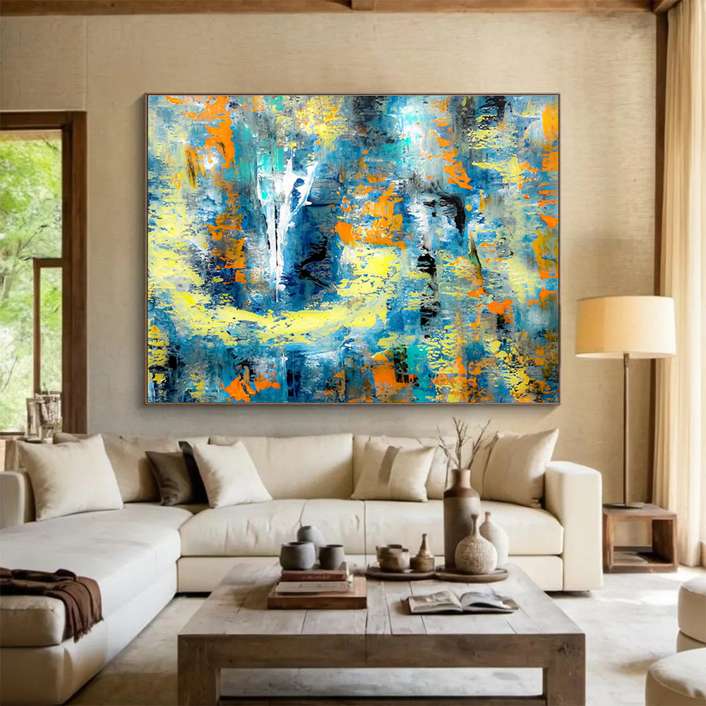 Blue - Yellow Abstract Art for Modern Office Break Room Walls DLZ3308