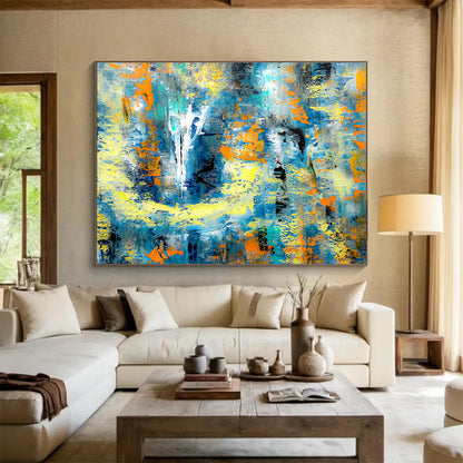 Blue - Yellow Abstract Art for Modern Office Break Room Walls DLZ3308