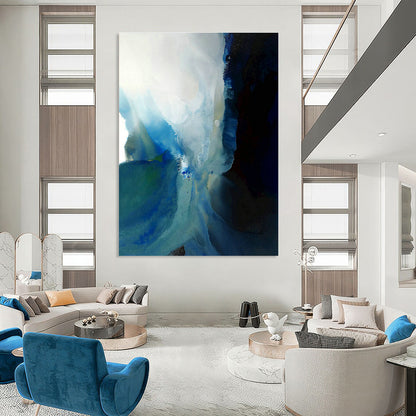 Blue - White Ink Wash Abstract Art for Contemporary Art Gallery Hallway & Minimalist Home Office DLZ0919