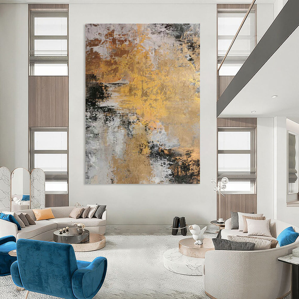 Gold - Gray Abstract Art for Luxury Hotel Lobby Reception Areas DLZ0010