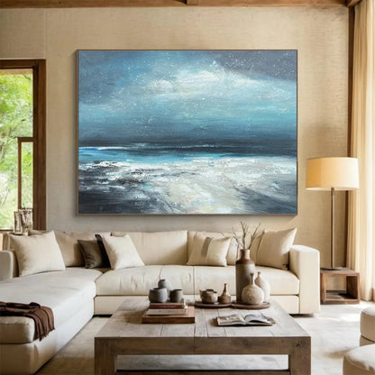 Blue - Tone Starry Sea Oil Painting for Coastal - Inspired Bedrooms DLZ2495