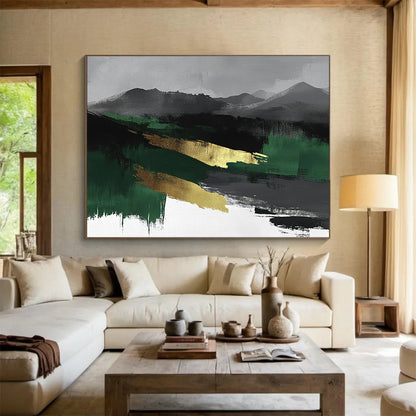 Gold - Accented Mountain Abstract Art for Luxury Mountain Lodge & Zen - Inspired Office SC050