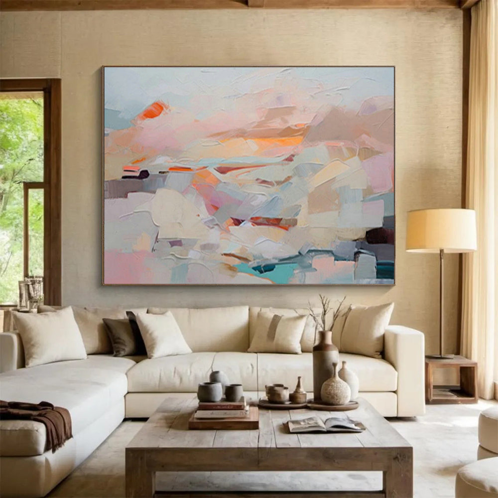 Soft Pink - Orange Abstract Art for Elegant Bedroom DLZ2794