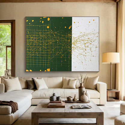Golden Web on Green & White Art for Modern Art Gallery & Luxury Office Lobby SC471