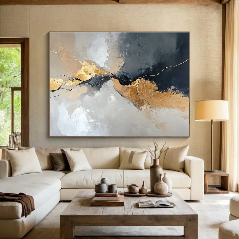 Gold Accent Abstract Flow Art for Sophisticated Living Room & Corporate Boardroom SC104
