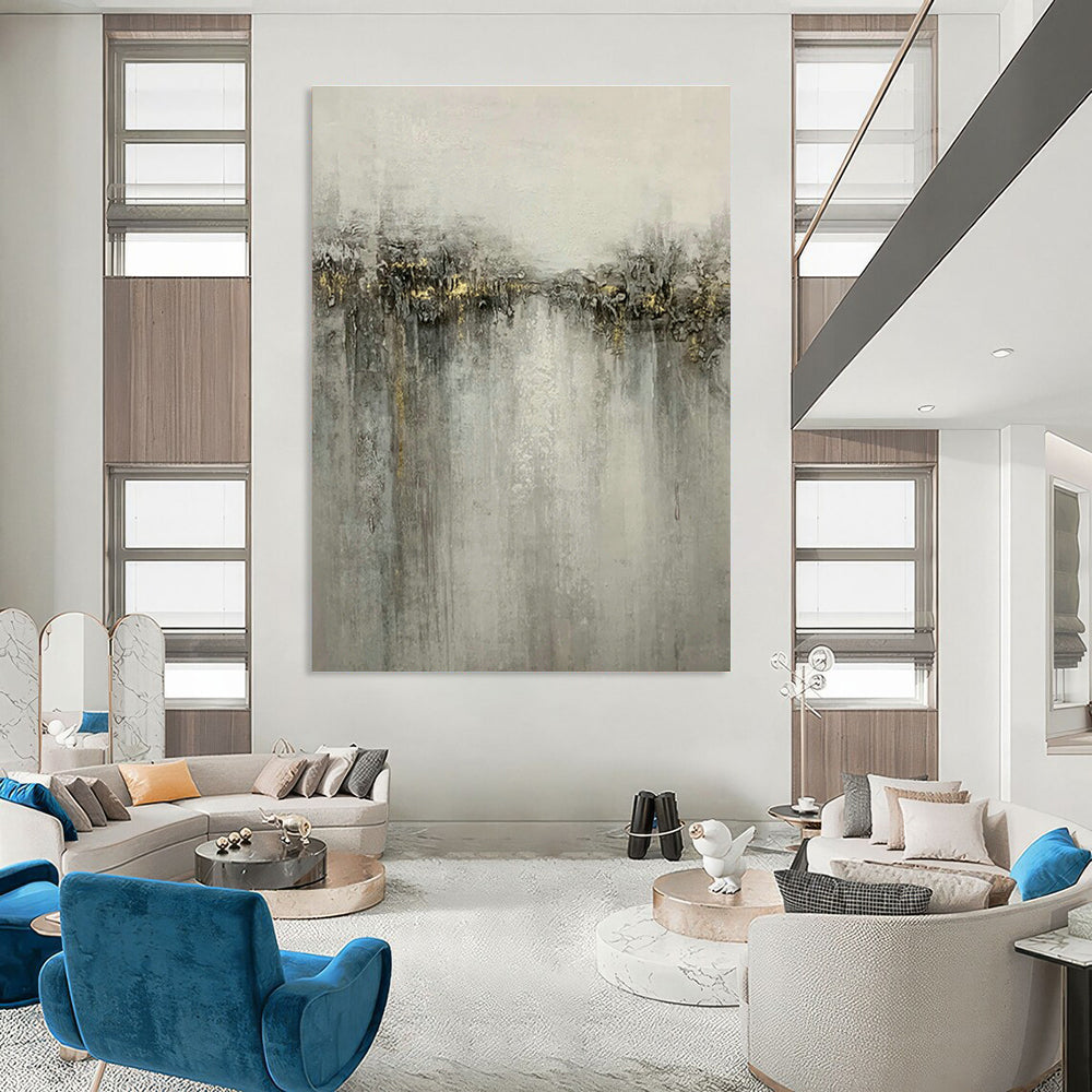 Grey - Gold River Abstract Art for Living Room & Bedroom DLZ0531