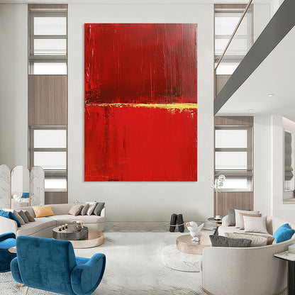 Red and Gold Minimalist Abstract for Luxury Home Entrance & Sophisticated Art Gallery STSC459