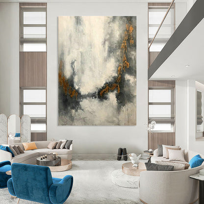Grey - Gold Waterfall Abstract Art for Living Room & Study DLZ0538