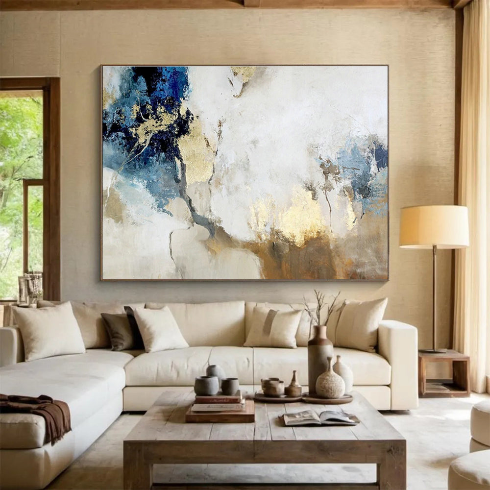 Blue - Gold Abstract Art for Luxe Hotel Lobby DLZ2893