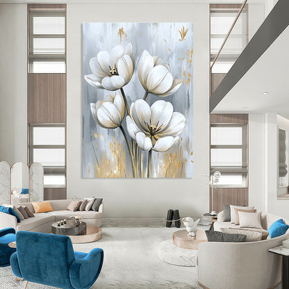 White Tulip Bouquet Classic Floral Art for Traditional Home & Refined Home Living Room STSC1478