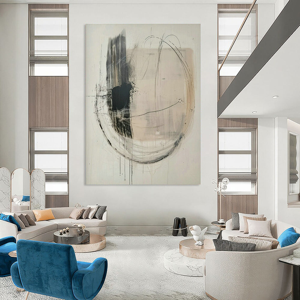 Black - White Line Abstract Art for Minimalist Office & Art Gallery Lounge DLZ1829