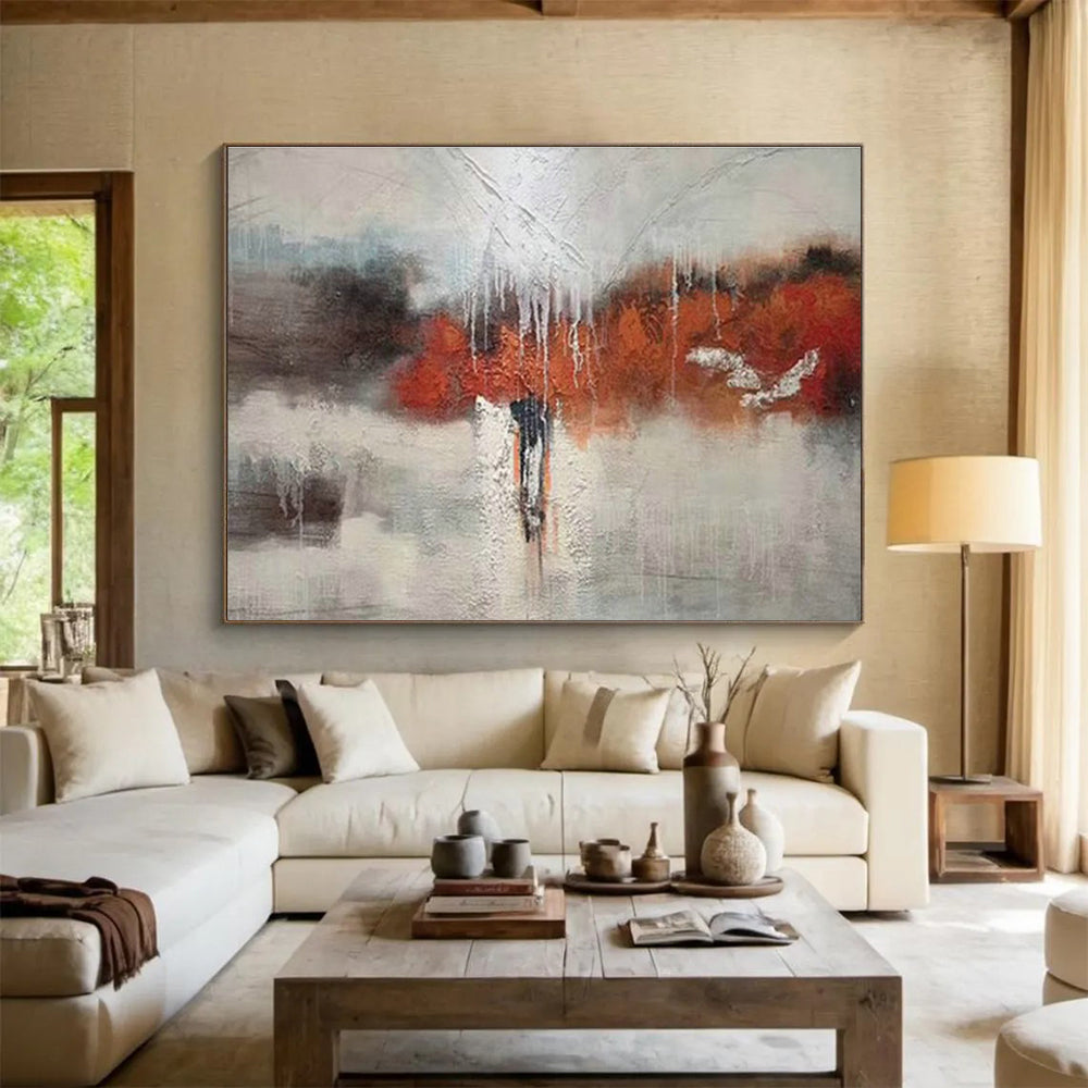 Gray - Orange Abstract Landscape for Minimalist Living Room Corners DLZ2683