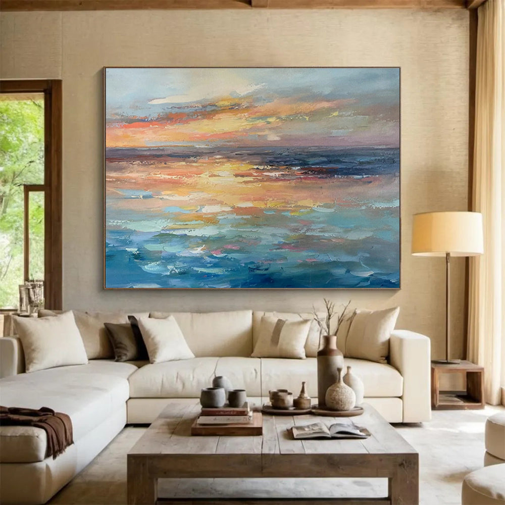 Sea View Sunset Oil Painting for Coastal - Themed Living Rooms DLZ2503